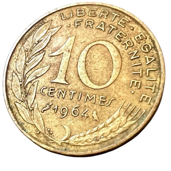 1964 French 10 centimes gold coin - Picture 2 of 5